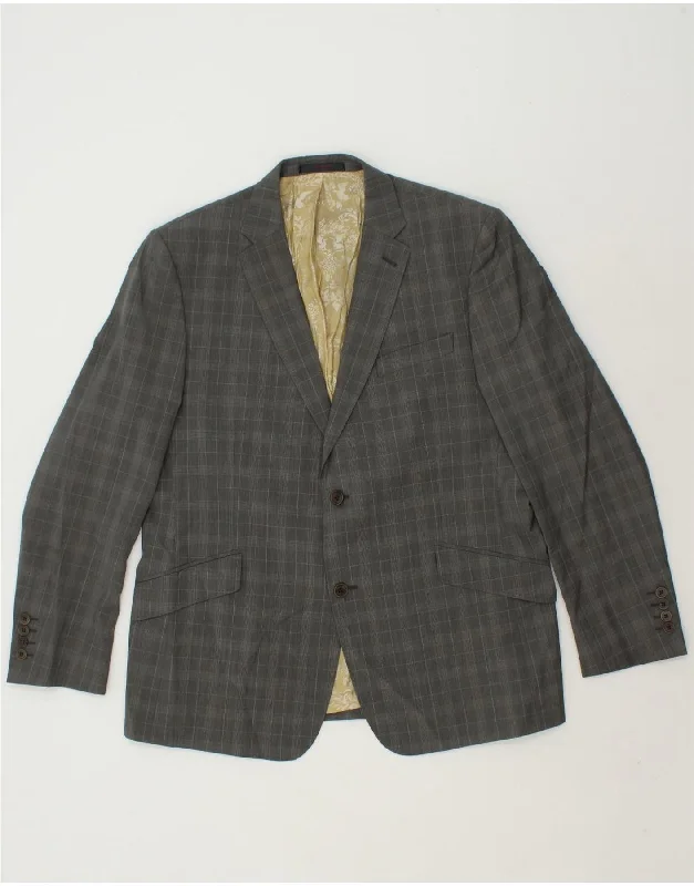 TED BAKER Mens 2 Button Blazer Jacket US 44 2XL Grey Check Virgin Wool