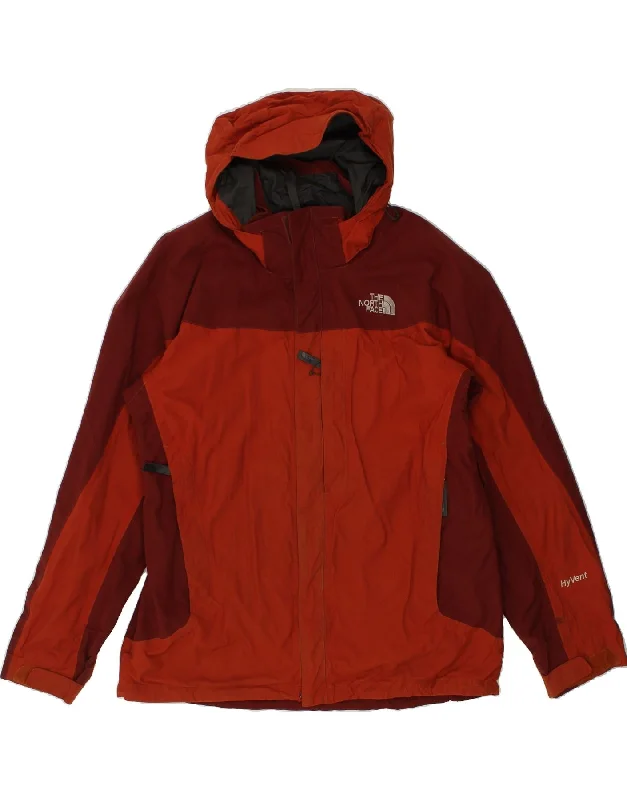 THE NORTH FACE Mens Hooded Rain Jacket UK 42 XL Orange Colourblock Nylon