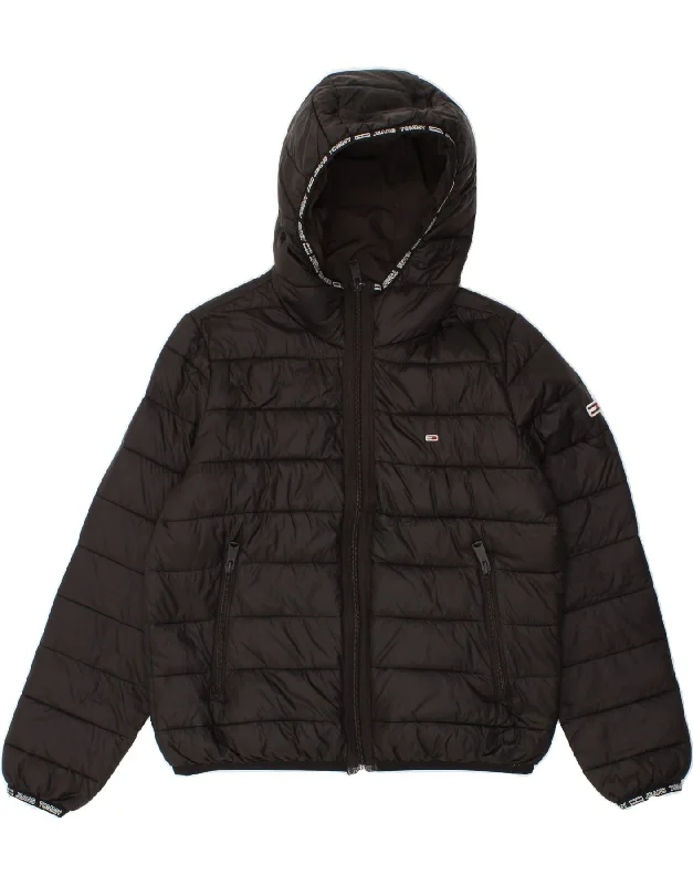 TOMMY HILFIGER Mens Hooded Padded Jacket UK 36 Small Black Polyamide