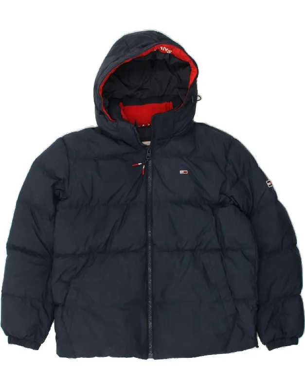 TOMMY HILFIGER Mens Hooded Padded Jacket UK 42 XL Navy Blue Polyester