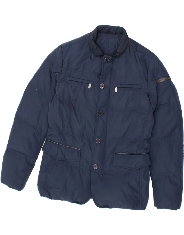 TRUSSARDI JEANS Mens Padded Jacket IT 46 Small Navy Blue Polyester