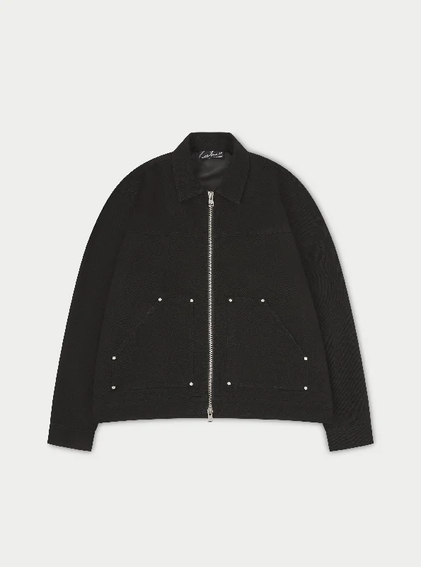 TWILL RIVET DETAIL CARPENTER JACKET - BLACK