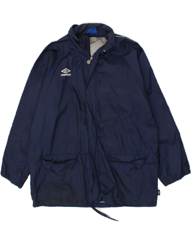 UMBRO Mens Loose Fit Hooded Rain Jacket UK 40 Large Navy Blue Nylon