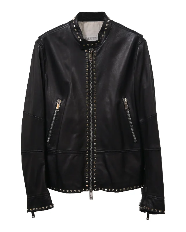 Valentino Studded Jacket in Black Leather