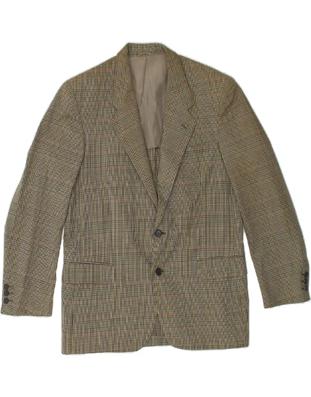 VINTAGE Mens 2 Button Blazer Jacket IT 48 Medium Khaki Check Cotton