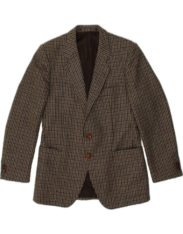 VINTAGE Mens 2 Button Blazer Jacket UK 36 Small Grey Houndstooth New Wool