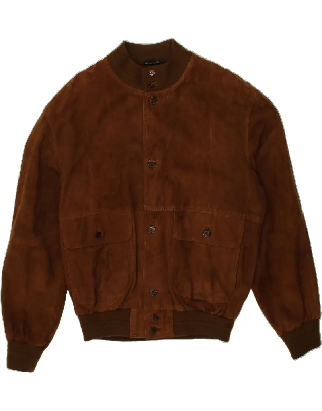 VINTAGE Mens Bomber Suede Jacket  IT 52 XL Brown Leather