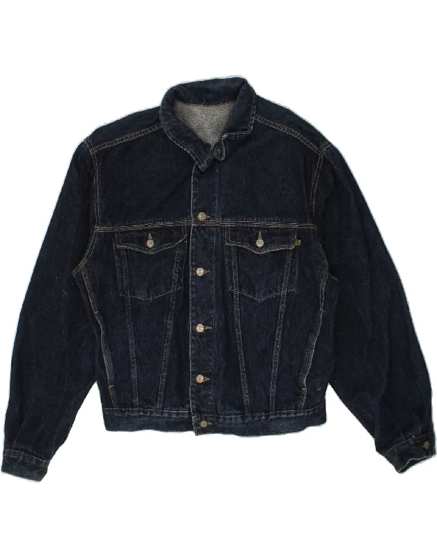 VINTAGE Mens Denim Jacket UK 38 Medium Navy Blue Cotton