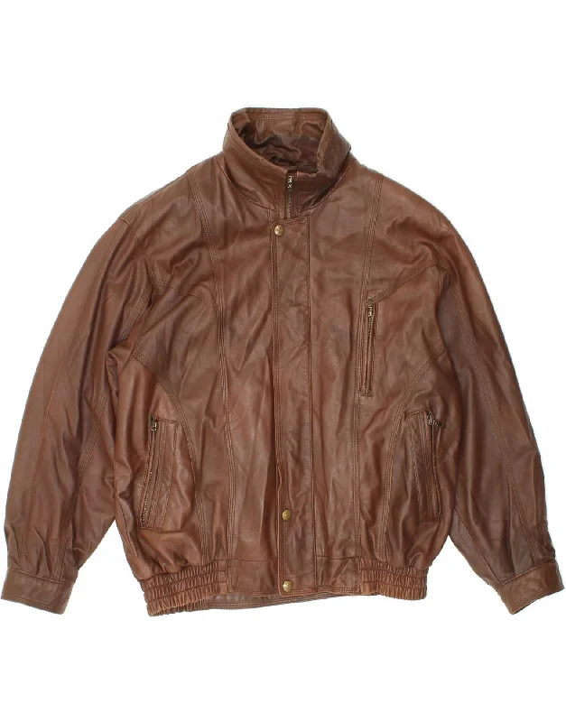 VINTAGE Mens Leather Jacket IT 50 Large Brown Leather