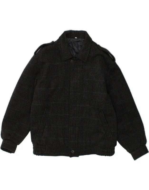 VINTAGE Mens Military Bomber Jacket UK 40 Large Black Check Wool