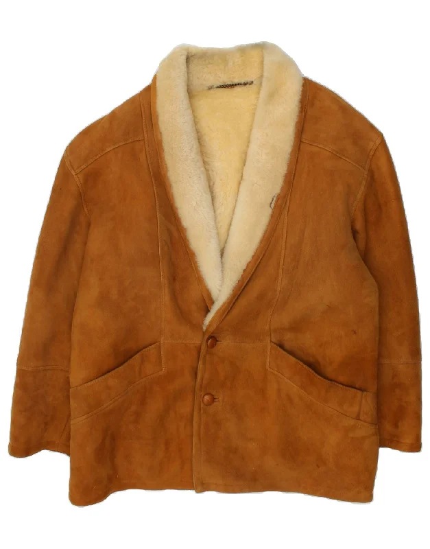 VINTAGE Mens Shearling Jacket IT 52 XL Brown Shearling