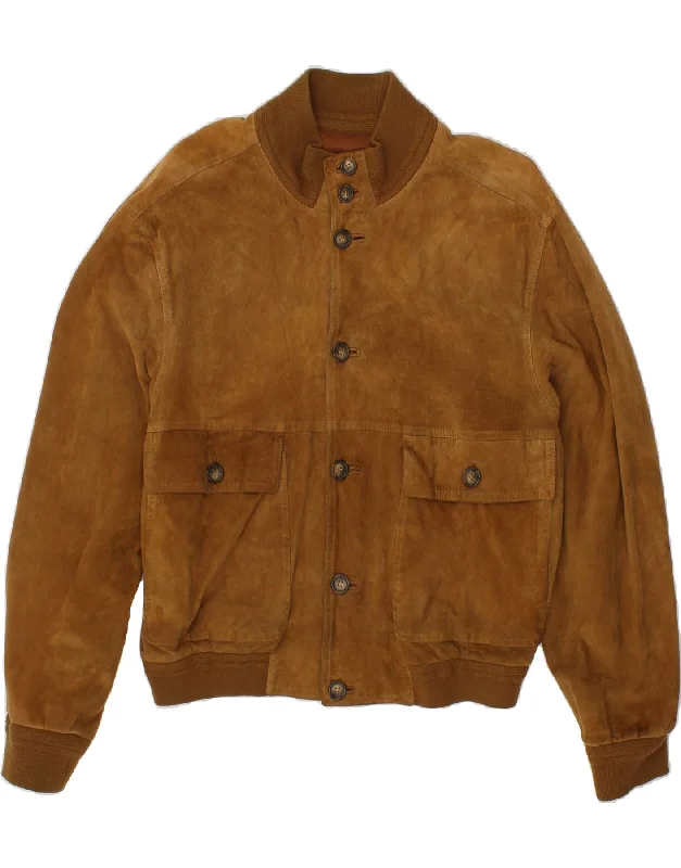 VINTAGE Mens Suede Bomber Jacket IT 50 Large Brown Leather