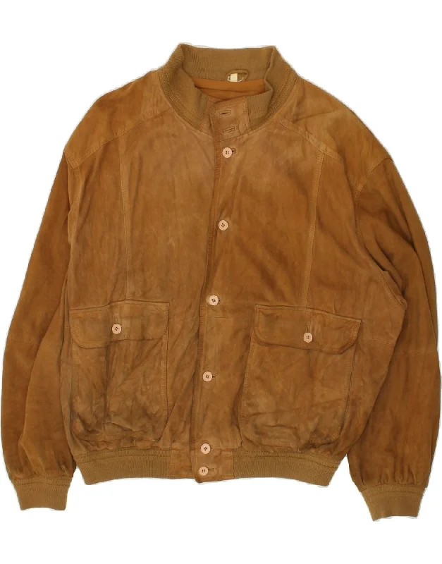 VINTAGE Mens Suede Bomber Jacket IT 52 XL Brown Polyester