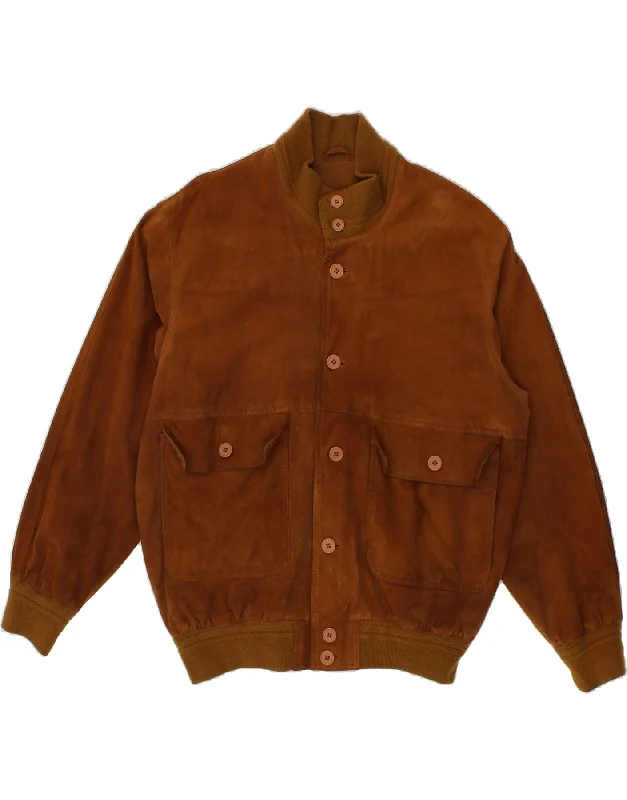 VINTAGE Mens Suede Bomber Jacket UK 40 Large Brown Leather