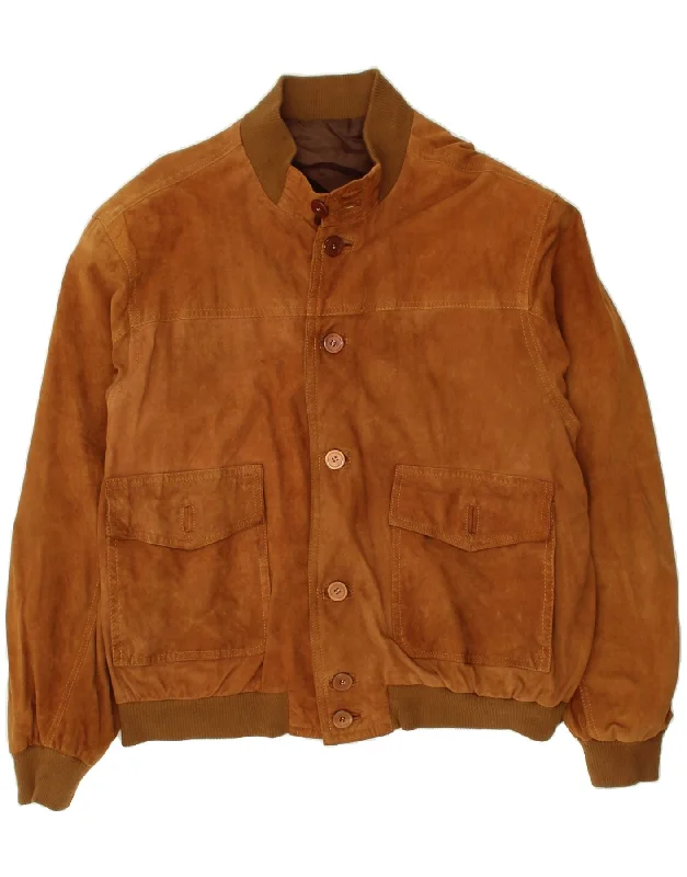 VINTAGE Mens Suede Bomber Jacket UK 42 XL Brown Leather