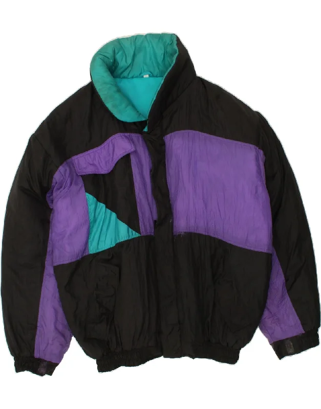 VINTAGE Mens Windbreaker Jacket UK 40 Large Black Colourblock Polyester