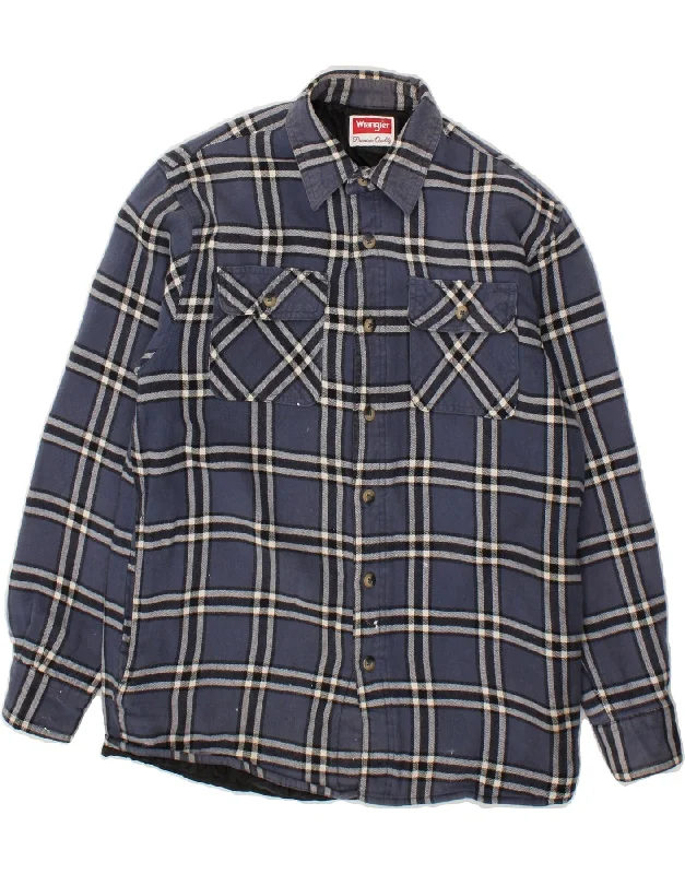 WRANGLER Mens Lumberjack Bomber Jacket UK 36 Small Navy Blue Check Cotton