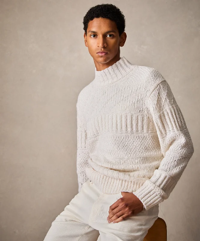 Aran Funnel Neck Sweater in Bisque