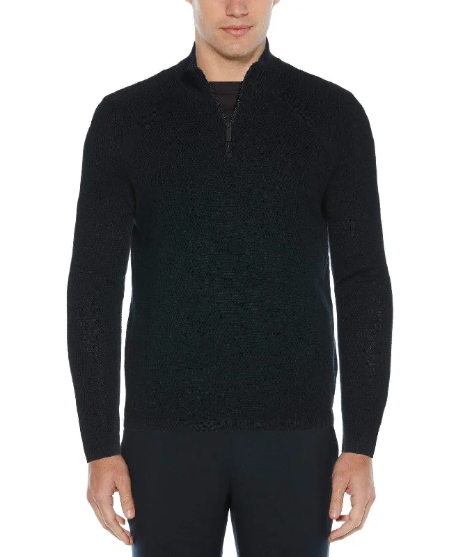 Big & Tall Textured Merino Blend Quarter Zip Sweater