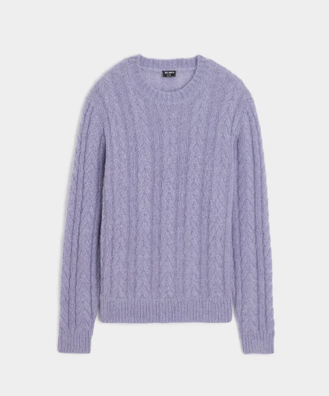 Brushed Cable Knit Crewneck Sweater in Dusty Lavender