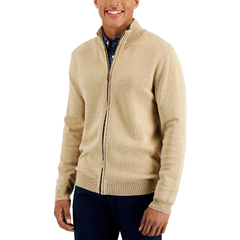 Club Room Mens Mock Neck Heathered Full Zip Sweater