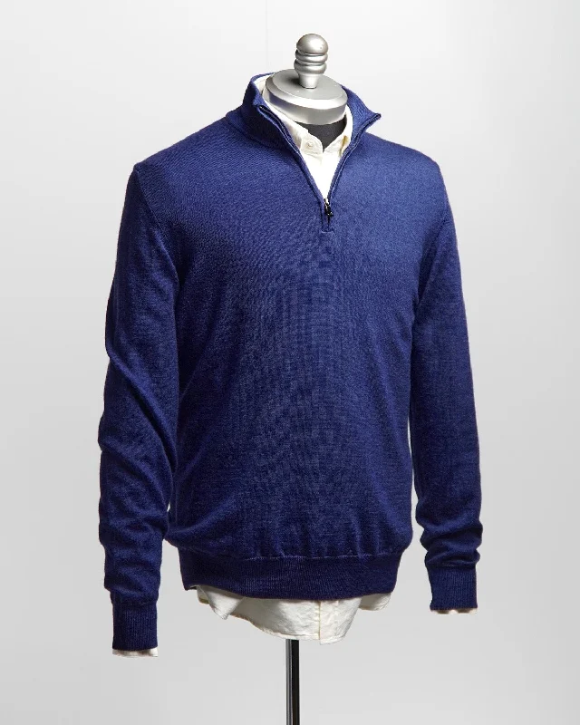 Blue 12 Gauge Quarter Zip Frosted Garment Dyed Wool Sweater