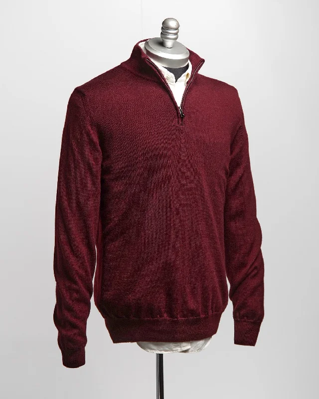 Burgundy 12 Gauge Quarter Zip Frosted Garment Dyed Wool Sweater