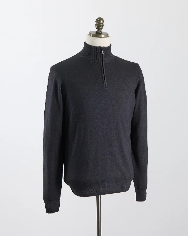 Charcoal 12 Gauge Quarter Zip Frosted Garment Dyed Wool Sweater