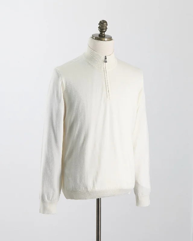 Ivory 12 Gauge Quarter Zip Wool Sweater