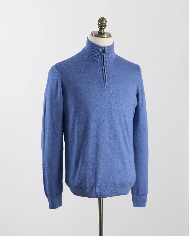 Light Blue 12 Gauge Quarter Zip Frosted Garment Dyed Wool Sweater