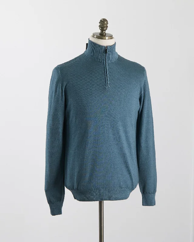 Teal 12 Gauge Quarter Zip Frosted Garment Dyed Wool Sweater