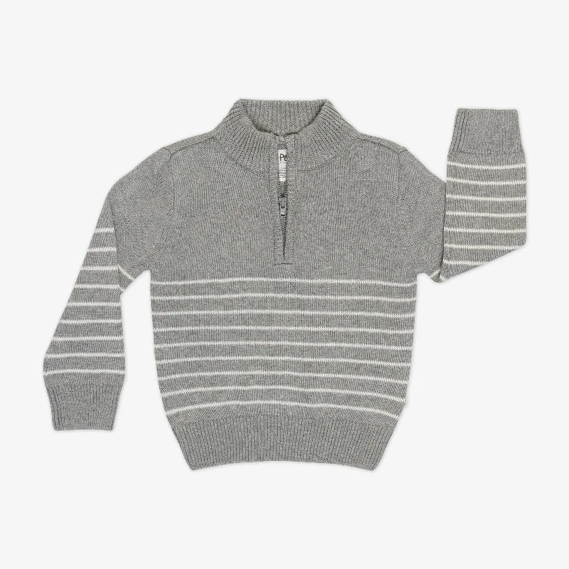 Heather Gray Stripes Zip Sweater