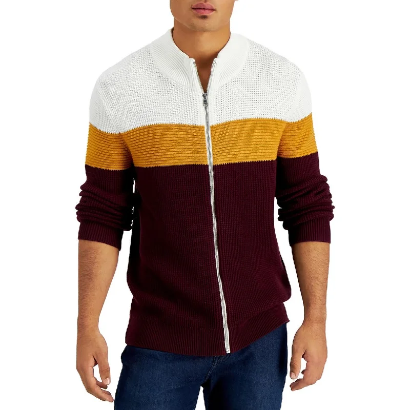 INC Mens Cotton Colorblock Full Zip Sweater