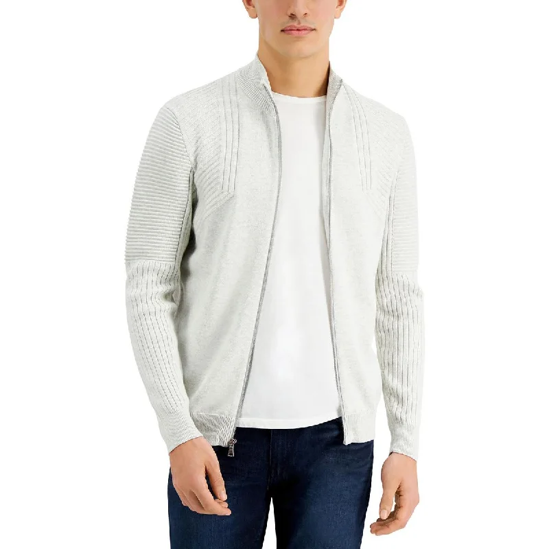 INC Mens Cotton Ribbed Trim Full Zip Sweater