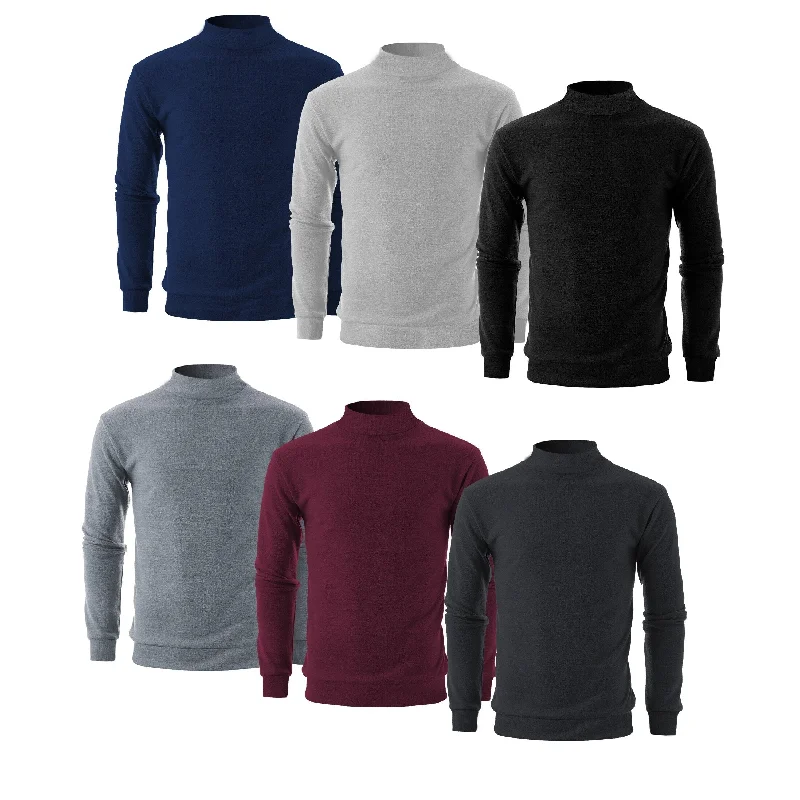 Mens Slim Fit Long Sleeve Casual Mock Neck Pullover Sweater 2 Pack Assorted Colors