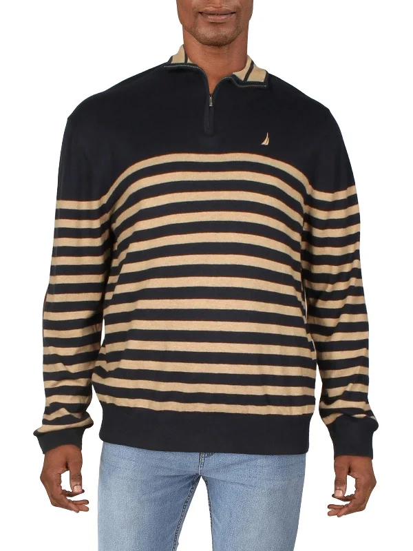 Mens Striped 1/4 Zip Pullover Sweater