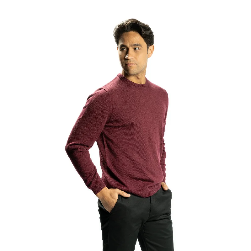 Merino Wool Sweaters Crew Neck - Burgundy