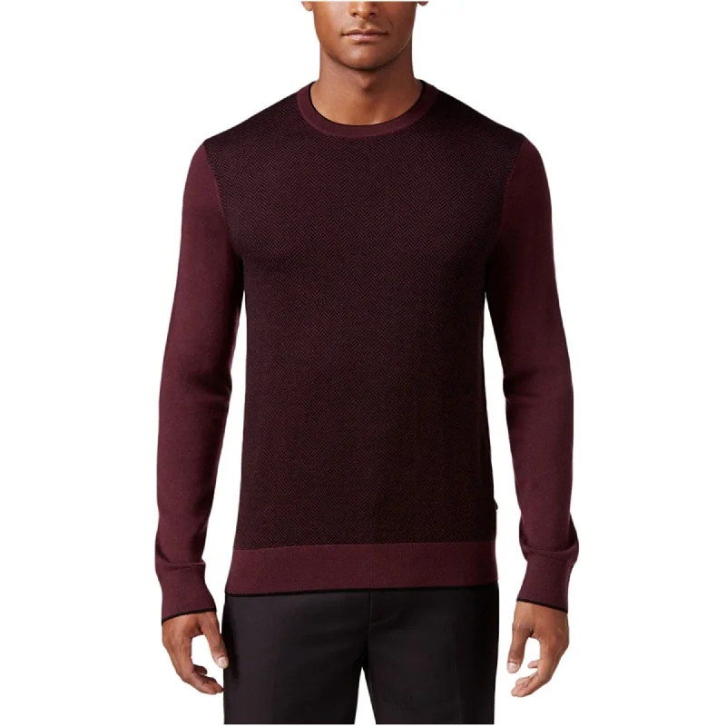 Michael Kors Mens Colorblocked Herringbone Pullover Sweater, Purple, Medium