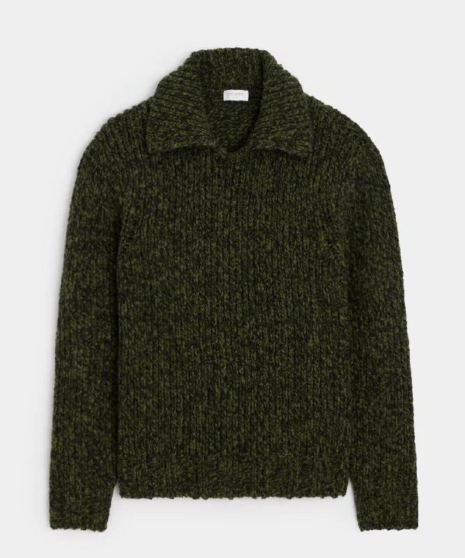 Mouliné Collared Sweater in Olive