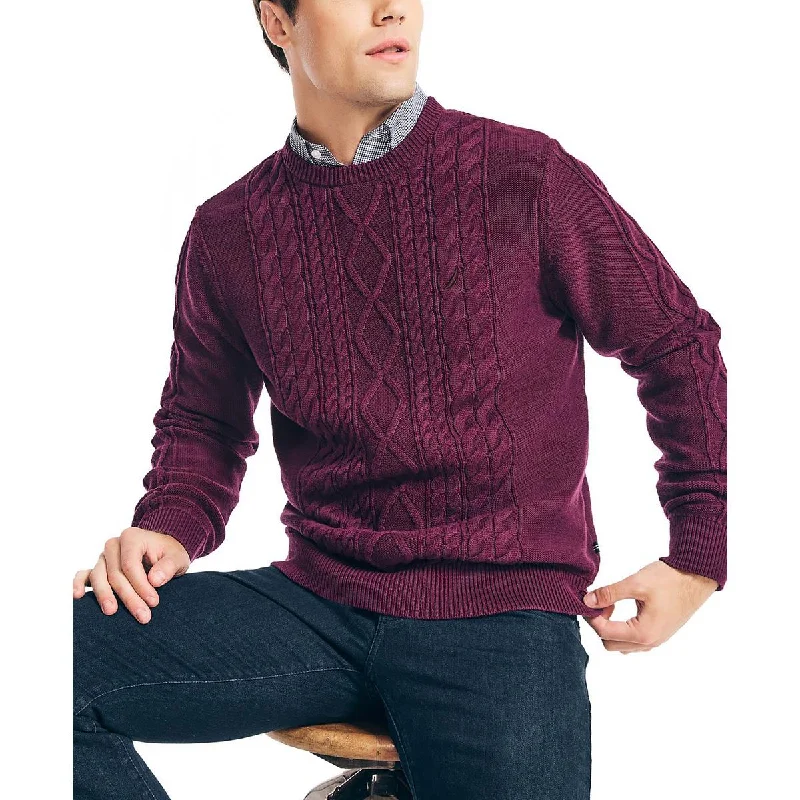 Nautica Mens Cotton Ribbed Trim Crewneck Sweater