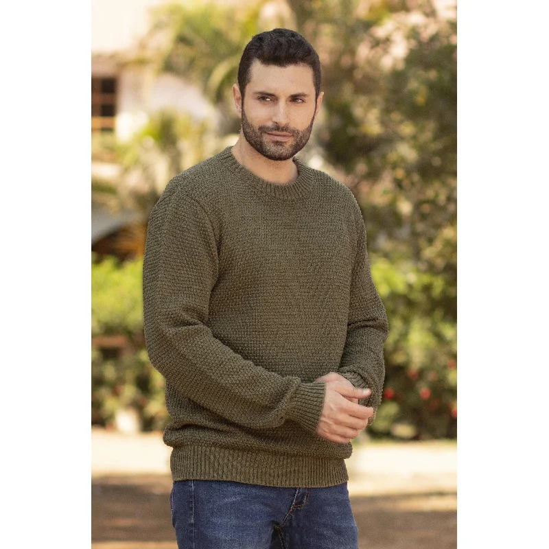 Novica Handmade Casual Style In Olive Green Mens Pima Cotton Sweater