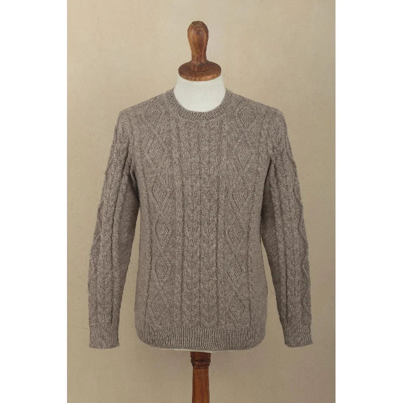 Novica Handmade Mushroom Brown Geometry Mens Pullover Sweater