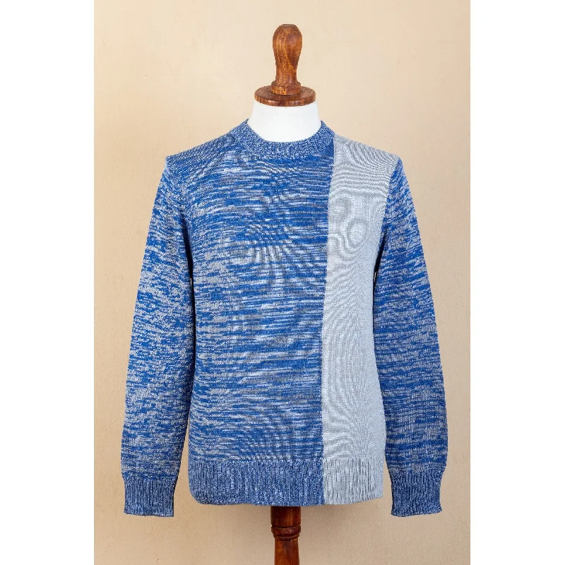 Novica Handmade Sky Blue Mens Cotton-Blend Sweater