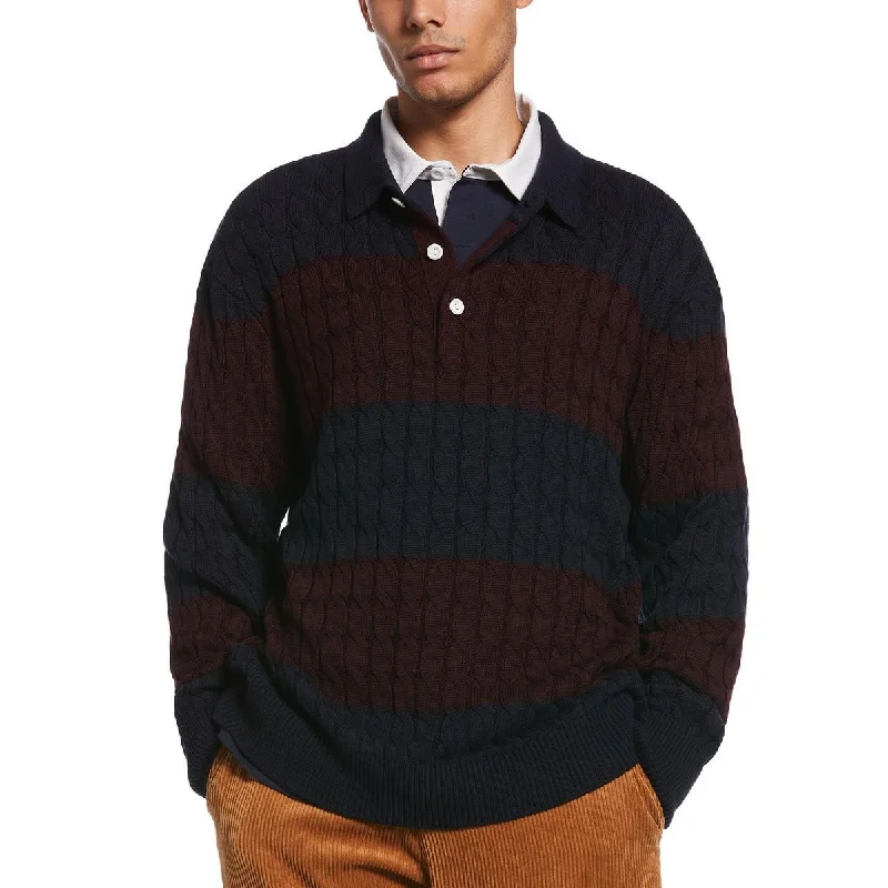 Perry Ellis Mens Cotton Cable Knit Pullover Sweater