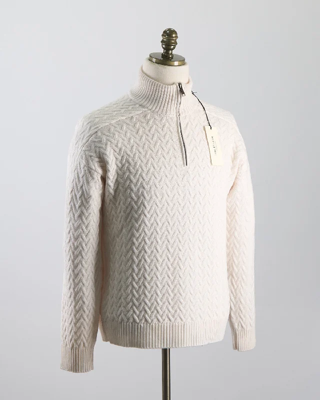 3D Cableknit Quarter Zip Sweater