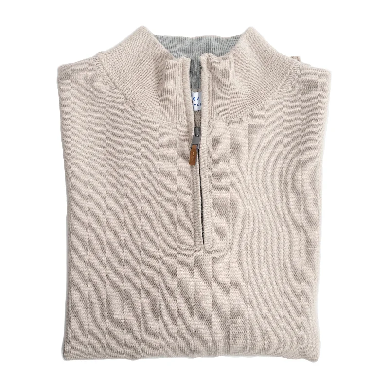 Pima Cotton Quarter Zip Sweaters - Sand