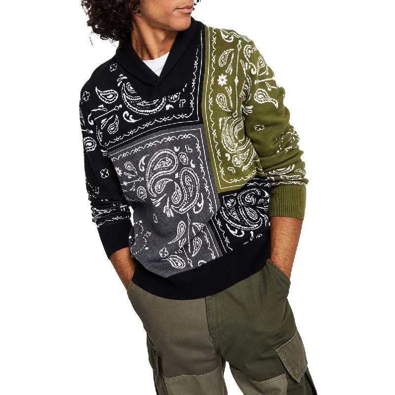 Sun + Stone Mens Paisley Shawl Neck Pullover Sweater