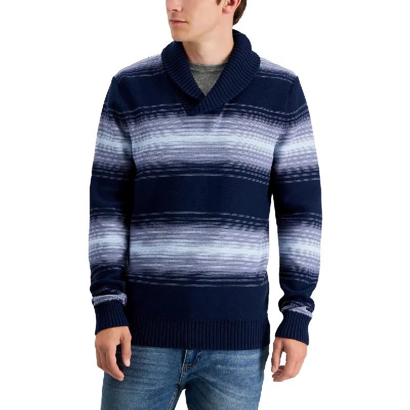 Sun + Stone Mens Shawl Collar Stripe Pullover Sweater