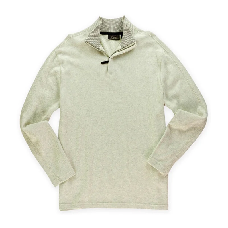 Tasso Elba Mens Quarter Zip Pullover Sweater, Beige, Small