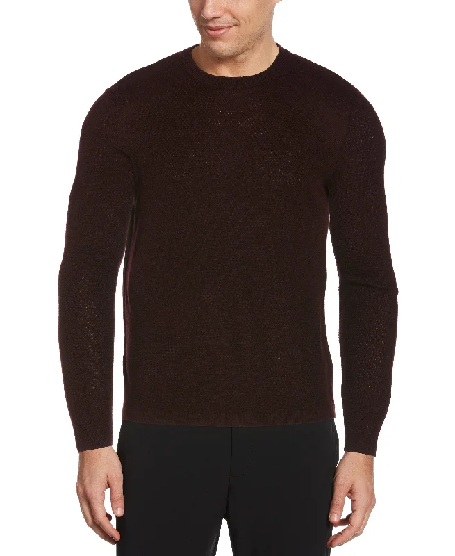 Textured Merino Wool Blend Crew Neck Sweater